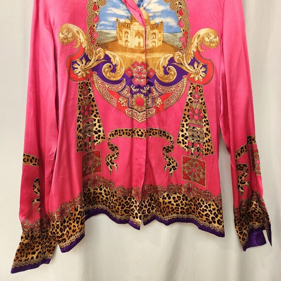 Escada Taj Mahal charmeuse silk blouse Mughal jewels print rare vintage size 42 - Picture 2 of 16